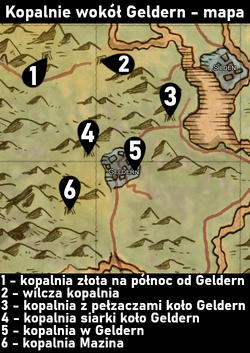 Mapa kopalń wokół Geldern