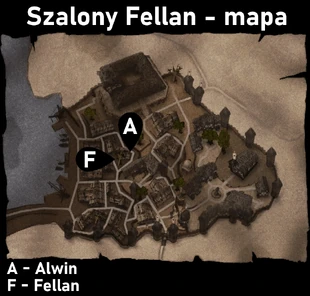 Mapa z zaznaczoną lokalizacją Alwina i Fellana