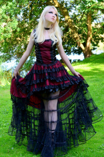 Red Black Gothic Dress, Black Red Goth Dress