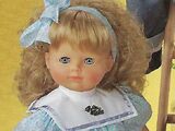 1986 GWENDOLYN - Götz Modell Play Doll - 21 Inch Soft Doll - WEICHPUPPE 47062 - Blonde Hair, Blue Eyes - Pastel Green and Purple Dress