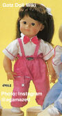 1986 TRACY - Gotz Modell Play Doll - 20 Inch Soft-Bodied Baby Doll - WEICHBABY 49061 - Brown Hair - Brown Eyes - White Shirt with Pink Overalls