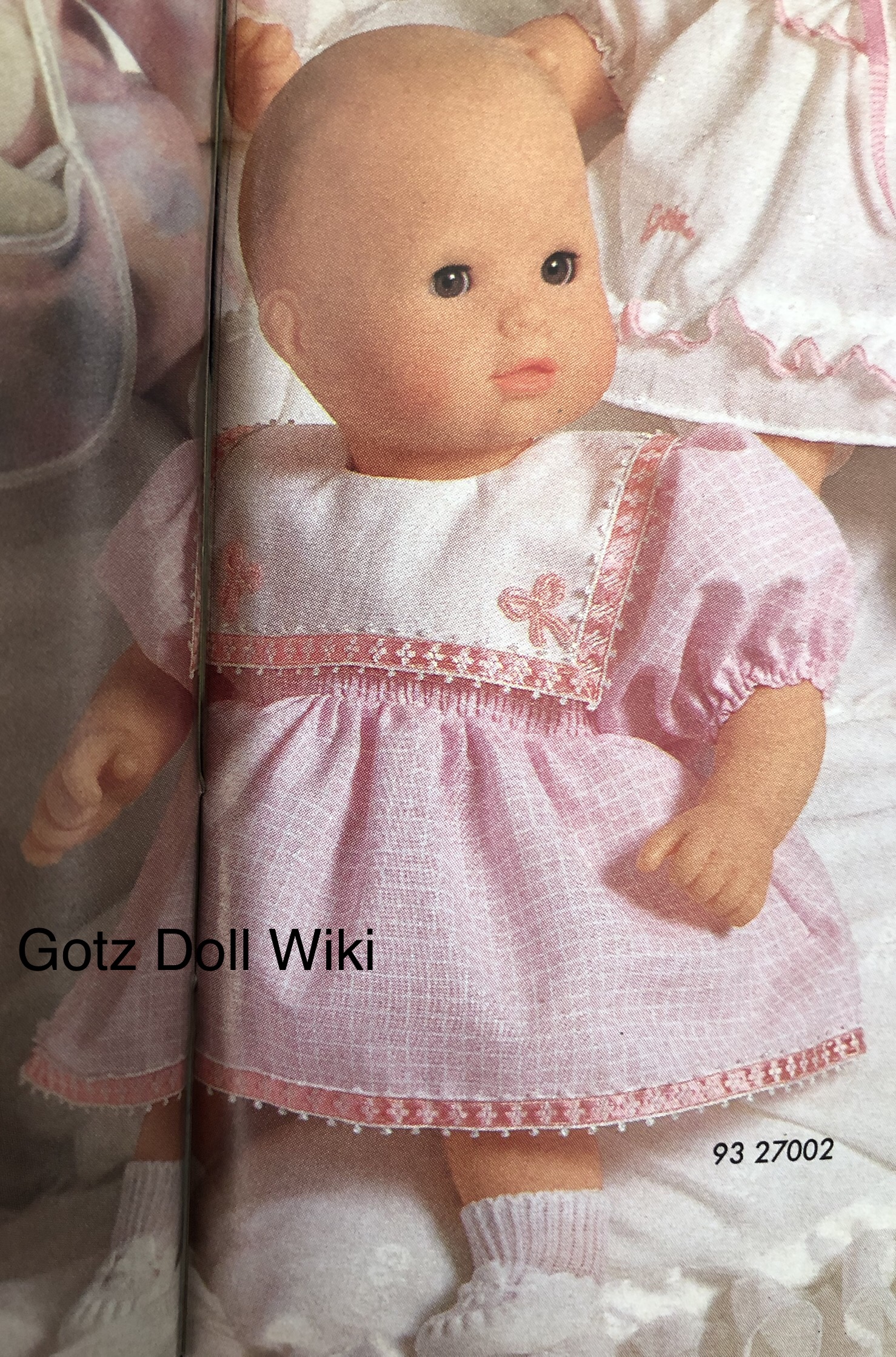Vintage COROLLE 2000 Bald Baby Doll 52cm Pink Dress