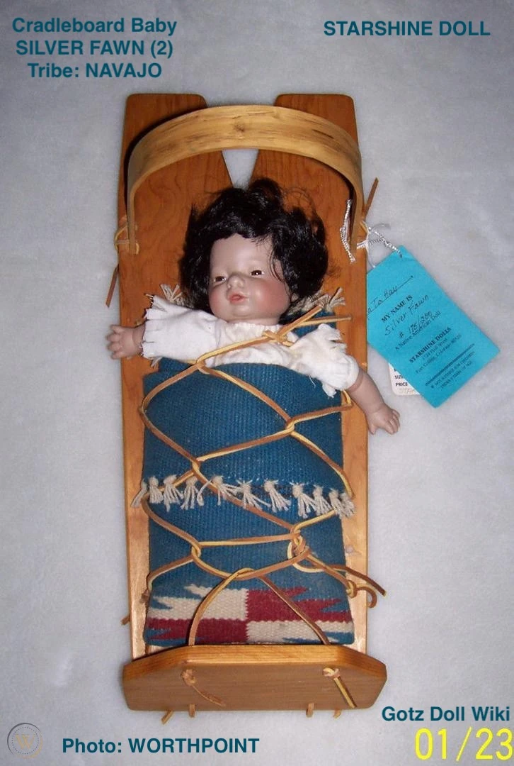 SILVER FAWN (2) Gotz Native American Starshine Doll Cradleboard