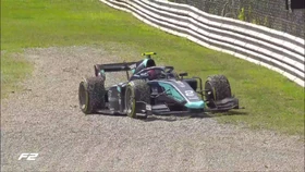  pulls off the track having run out of fuel after the chequered flag.