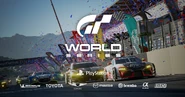 Promotional artwork for the 2022 Gran Turismo World Series season. Note the slightly different livery pattern on the Porsche team.
