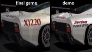 The car as it appears in GT2 demos, with the Silverstone Insurance Services logo that was cut from the final car.