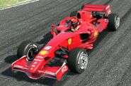 The Standard version of the Ferrari F2007 as it appears in GT5. As stated above, the nose cone has a Martini logo, but there are other differences, such as the absence of the TV pod. Also, in early versions of the game, the driver's position on the car appears to be higher than usual, and as a result the car had glitched seatbelts, which partially ran through the engine cover.