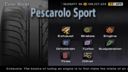 The Tune Shop menu of the "Nothing" manufacturer. It still uses the Pescarolo Sport logo and has a generic (but also unique) tire image as background image.