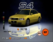 The Audi S4 '98 as it appears in Gran Turismo 3 A-Spec. in this game, this car originally had a black license llate with white text.