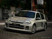 The Clio Renault Sport V6 24V '00 as it appears in Gran Turismo 4. The license plate now says "Clio V6" instead of "Clio Renault Sport".