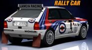 The rear of the Lancia DELTA HF Integrale Rally Car '92 in Gran Turismo 3: A-Spec. It originally had a clearly readable license plate, reading TO 45703S. This text is also present in Gran Turismo 4 Prologue. Also, the rims of the car are slightly bigger compared to its appearance in later games.