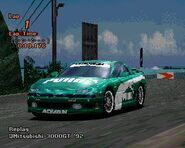 A Mitsubishi 3000GT '92 with racing modifications applied in Gran Turismo 2. It now appears to be based on the Puma-sponsored Mitsubishi GTO that competed in the Super Taikyu. It is available in two color schemes: Green (pictured here) and White.