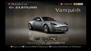 The Aston Martin Vanquish '04 as it appears in Gran Turismo 4. Note the different text on the license plate.