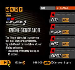 Event Generator in the NTSC-U version of Gran Turismo 2