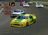 A Nissan SKYLINE GT-R NISMO (R32) '90 with racing modifications applied in Gran Turismo 2. It now appears to be based on the #11 car driven by Tom Kristensen and Hisashi Yokoshima, who achieved a 5th place finish in the 1993 JTTC season with Yokoshima.
