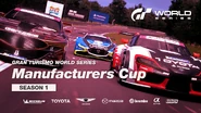 Promotional artwork for the 2022 Gran Turismo World Series Manufacturers Cup Season 1, with the early Mazda team livery.