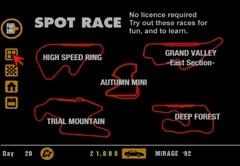 Spot Race menu (PAL Version)