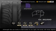 The unused Polyphony Digital Tune Shop as it appears in GT4. To note the possibly to buy an Icrease Rigidity upgrade.