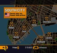 South City. If you are playing the PAL and NTSC-J versions of the game, the Acura dealership will not be displayed.