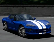 The Dodge Viper RT/10 as it appears in the original Gran Turismo. In this picture displays the Blue with painted White Stripes color scheme, only available in that game.