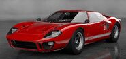 The Ford GT40 Mark I '66 as it appears in Gran Turismo 6. Unlike previous games, it is now only available in Red, while the "Avon" tyre branding and the "Ford" lettering on the front were both removed
