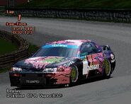 A Nissan SKYLINE GT-R V • spec (R32) '93 with racing modifications applied in Gran Turismo 2. It now appears to be based on the "AXIA-Trampio" GT-R entered in the 1991 and 1992 JTCC seasons. This racing modification is available in two color schemes: Silver (based on the 1991 season car driven by Masahiko Kageyama and Kazuo Shimizu) and Black (based on the 1992 season car driven by Tom Kristensen and Kazuo Shimizu).