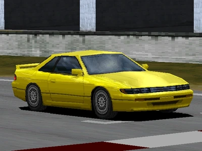The Yellow special color of the Nissan Silvia Q's (S13) '88 as it appears in the original Gran Turismo. Note the different grill and headlights.
