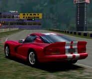 The rear end of the Dodge Viper GTS '99 as it appears in Gran Turismo 2. The stripes on this car cover the area where the rear license plate is set.