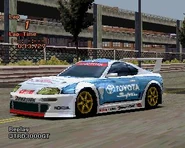 A TRD 3000GT with racing modifications applied. The livery appears to be based on #8, driven by Tom Kristensen and Bertrand Gachot in the 1996 JGTC season for FET Racing Team. This livery was formerly the racing modification for Toyota SUPRA RZ '96 in the first game.