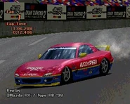 A Mazda RX-7 Type RB (FD) '98 with racing modifications applied. This is the first of the two racing schemes available.