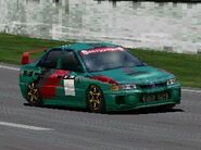 The special colored variant of the Mitsubishi Lancer Evolution IV GSR '96 in the original Gran Turismo, with racing modifications applied. Instead of being available in the same two color schemes of its regular counterpart, it is available in two completely different color schemes, Turquoise and Purple.