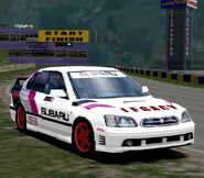 A Subaru LEGACY B4 RSK '98 with racing modifications applied.