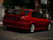 The back of the Mitsubishi Lancer Evolution VI GSR TOMMI MAKINEN EDITION '00 as it appears in Gran Turismo 4 Online Public Beta. The taillight garnishes were removed again, just like in Gran Turismo 3: A-Spec. This change was first made for the unreleased Mainland Chinese edition of the game,[1] and would be later widely seen starting in GTPSP and GT5.