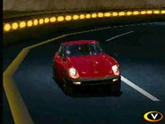 A beta screenshot showing a 240Z racing on SSR11 in Gran Turismo 2
