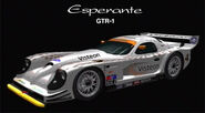 The Panoz Esperante GTR-1 Race Car '98 as it appears in Gran Turismo 3: A-Spec. It originally had "GT1" stickers on the sides, which were replaced with "Gran Turismo" logos in later games, starting from Gran Turismo 4.