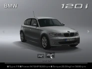 Gran Turismo 4 BMW 1 Series Virtual Drive 120i Car Select.png (203 KB) The BMW 120i '04 as it appears in Gran Turismo 4: BMW 1 Series Virtual Drive. Note of the German plate MNJ 4153, as used in BMW's promotional pictures for the car.