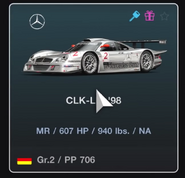 A clip from GT7's Behind the Scenes: Powered by PS5 trailer, where it has been classed as a Gr.2 vehicle. It was also listed as a Mercedes-Benz vehicle, which was changed to AMG at release before being reverted in version 1.31.