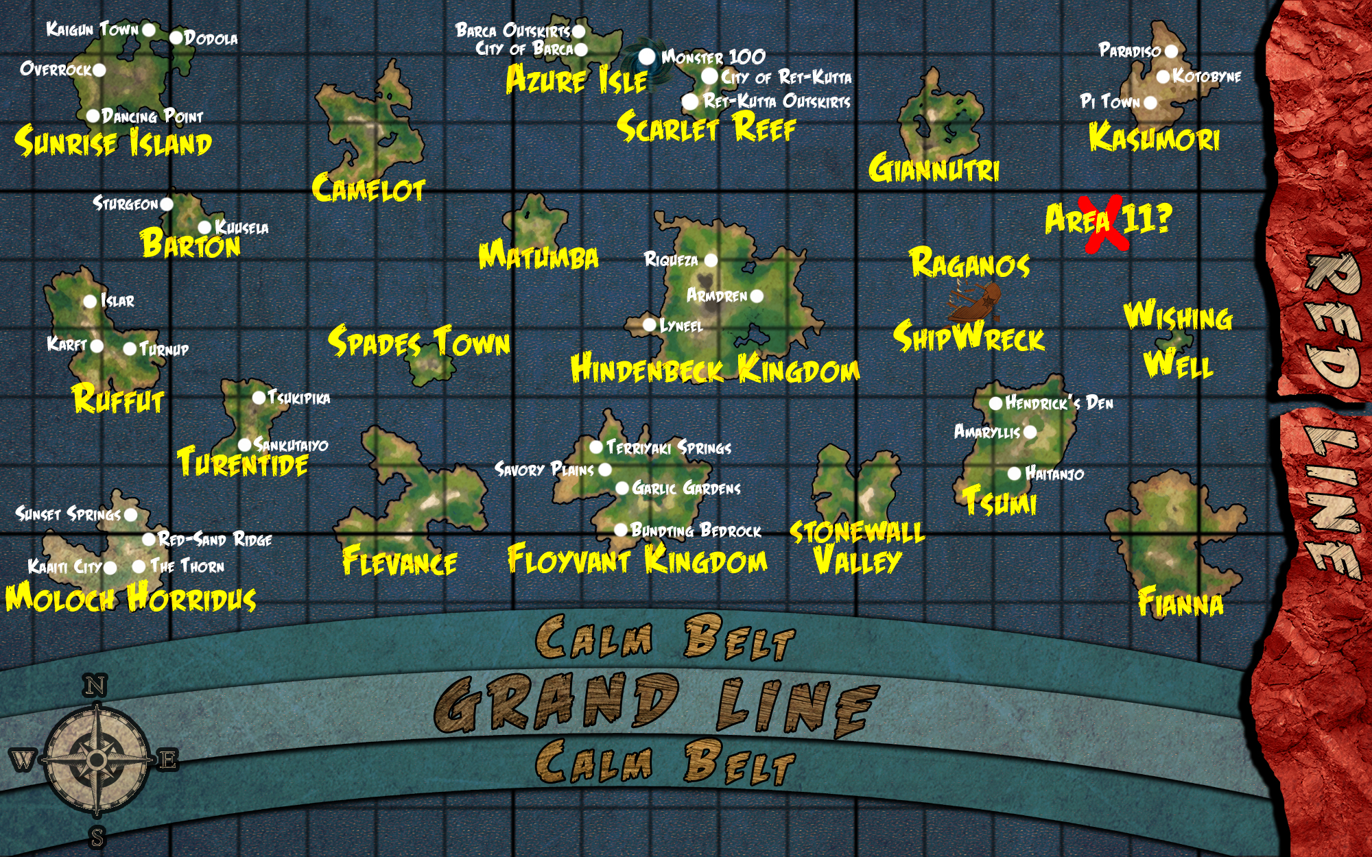 Map of Grand line, Red line and East Blue - One Piece