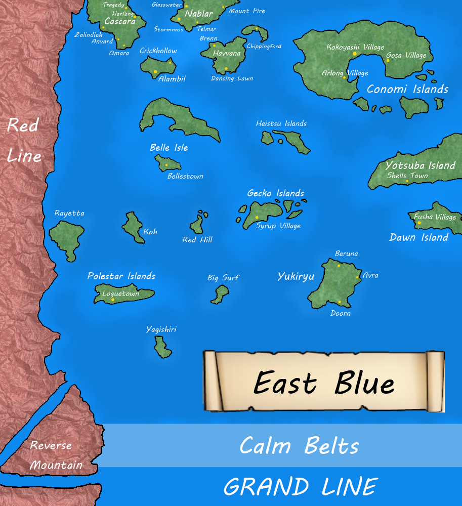 ONE PIECE MAP: RED LINE, GRAND LINE, EAST BLUE by Mugiwara