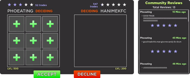The trade menu inside the Trading Hub.