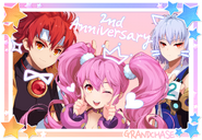 2nd Anniversary promotional artwork featuring Amy, Jin, and Asin.