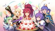 1st Anniversary promotional artwork featuring Elesis, Lire, Arme, Ronan, and Lime.