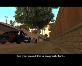 反街头暴力部将CJ扔在了巴勒帮地盘的一个小巷里