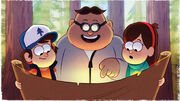 Blendin showing Dipper and Mabel a treasure map