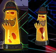 Left: Lava Lamp Guy with aura in "Weirdmageddon Part 1" Right: Lava Lamp Guy without aura in this episode. Notice how he's opaque instead of transparent in this episode.