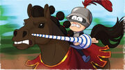 Dipper jousting on a horse