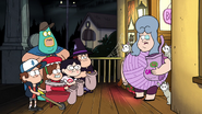 S1e12 Mabel, Dipper, Soos, Grenda, and Candy Chiu asking for candy from Lazy Susan