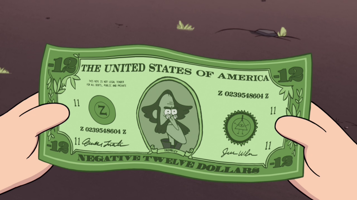 Банкнота в 12 долларов Гравити Фолз с Квентином Трембли