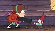 S1e1 mabel using leaf blower on gnome