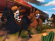 The twins and Blendin attempt a train robbery